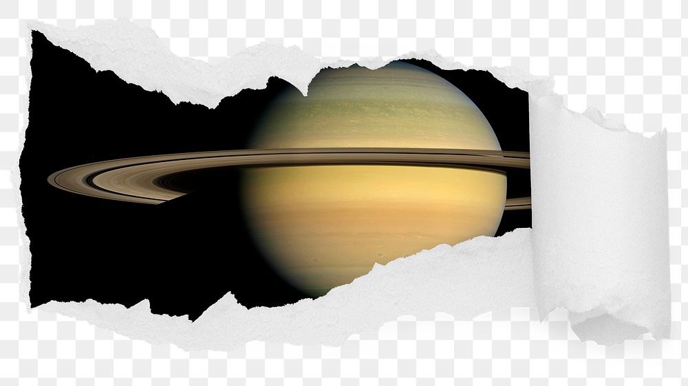 Saturn planet png ripped paper sticker, space aesthetic illustration reveal on transparent background