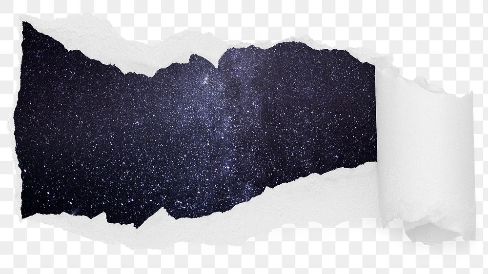 Starry sky png ripped paper sticker, galaxy photo reveal on transparent background