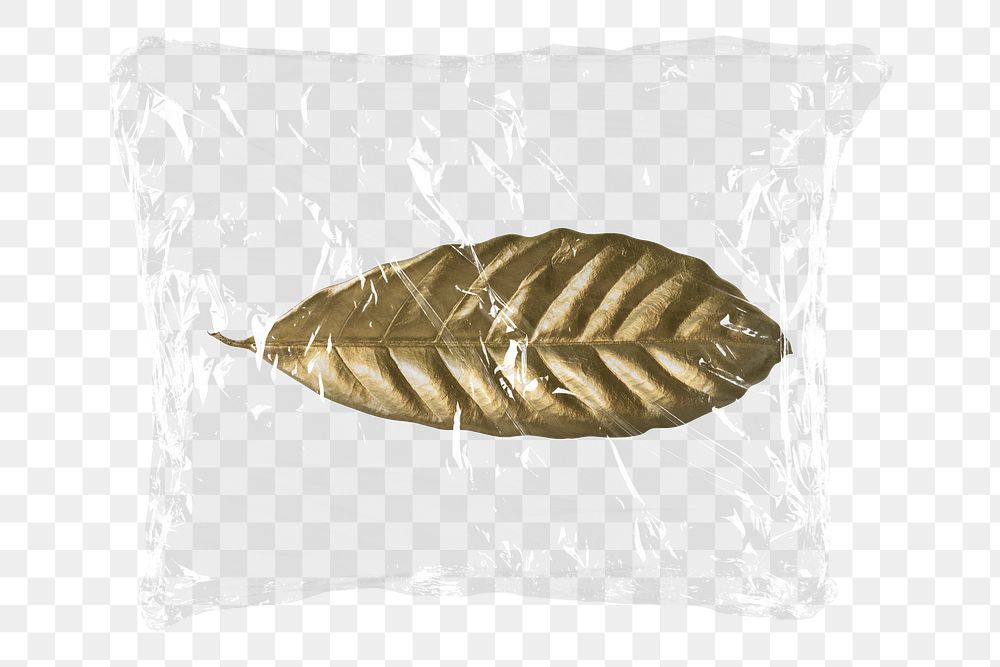 Gold leaf png plastic packaging sticker, transparent background