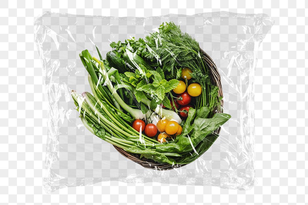 Healthy salad png plastic packaging sticker, transparent background