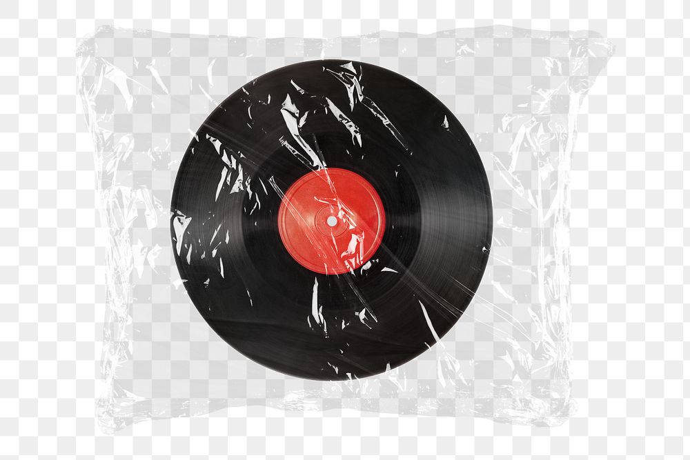 Vinyl record png plastic packaging sticker, transparent background