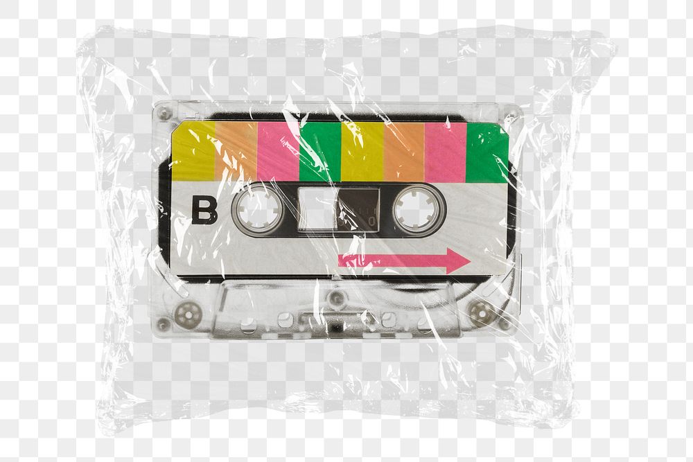 Cassette tape png plastic packaging sticker, transparent background