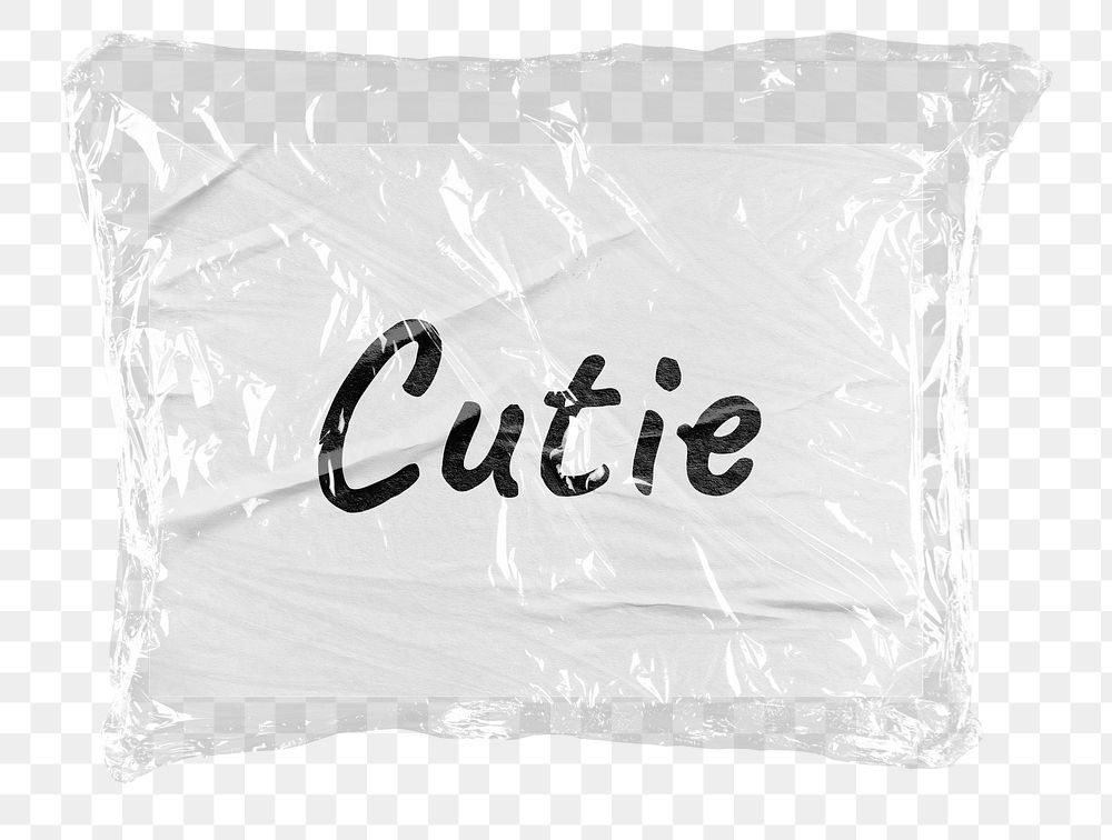 Cutie png word sticker, plastic covered message, transparent background