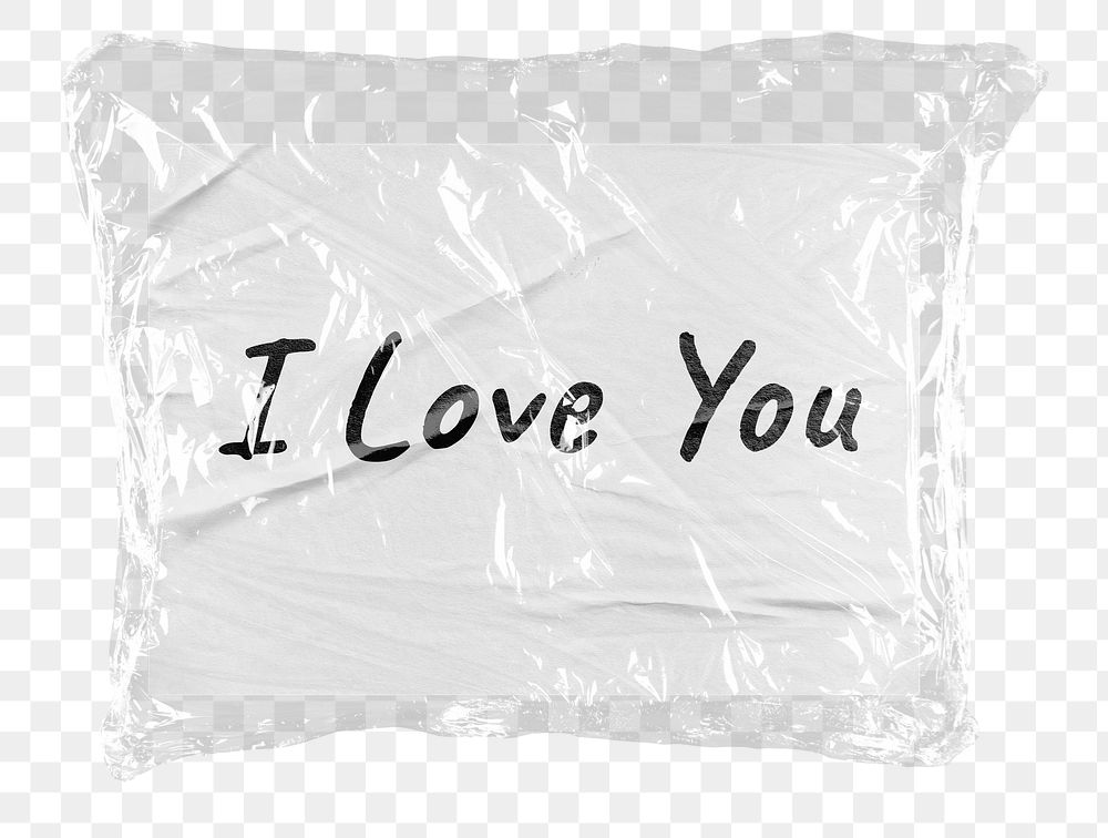 Png I love you sticker, plastic covered message, transparent background