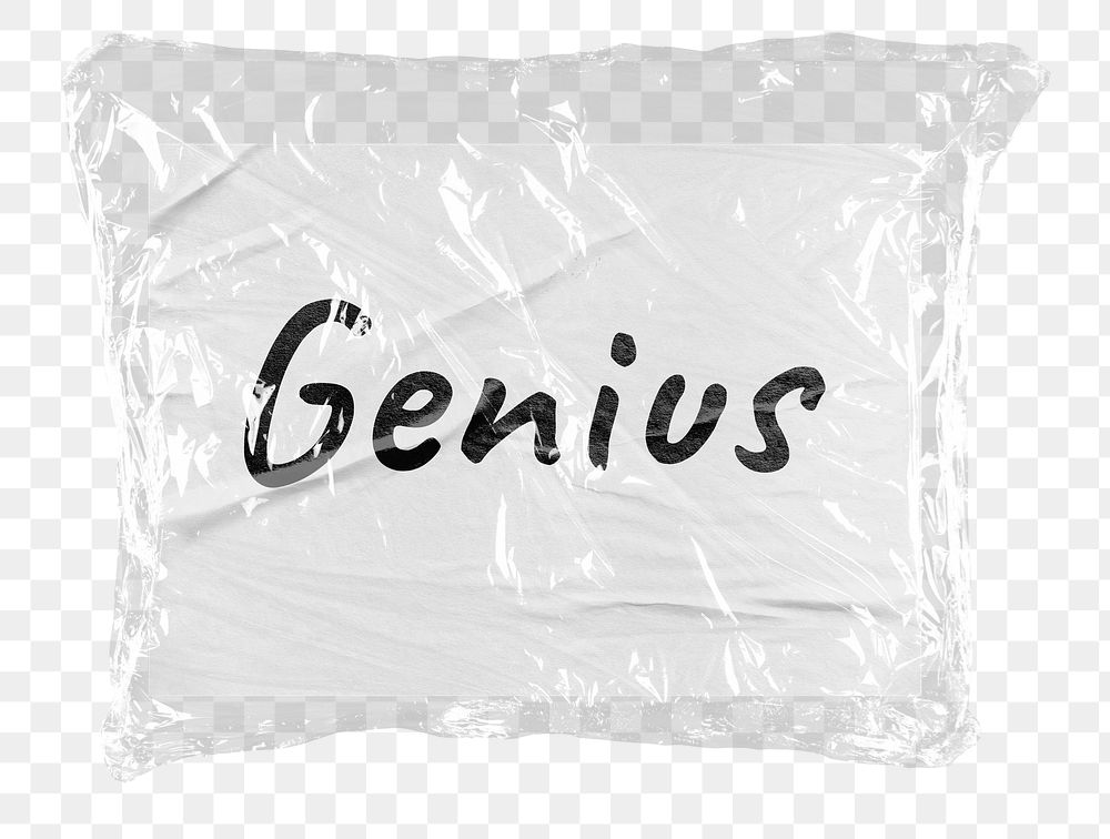 Genius png word sticker, plastic covered message, transparent background