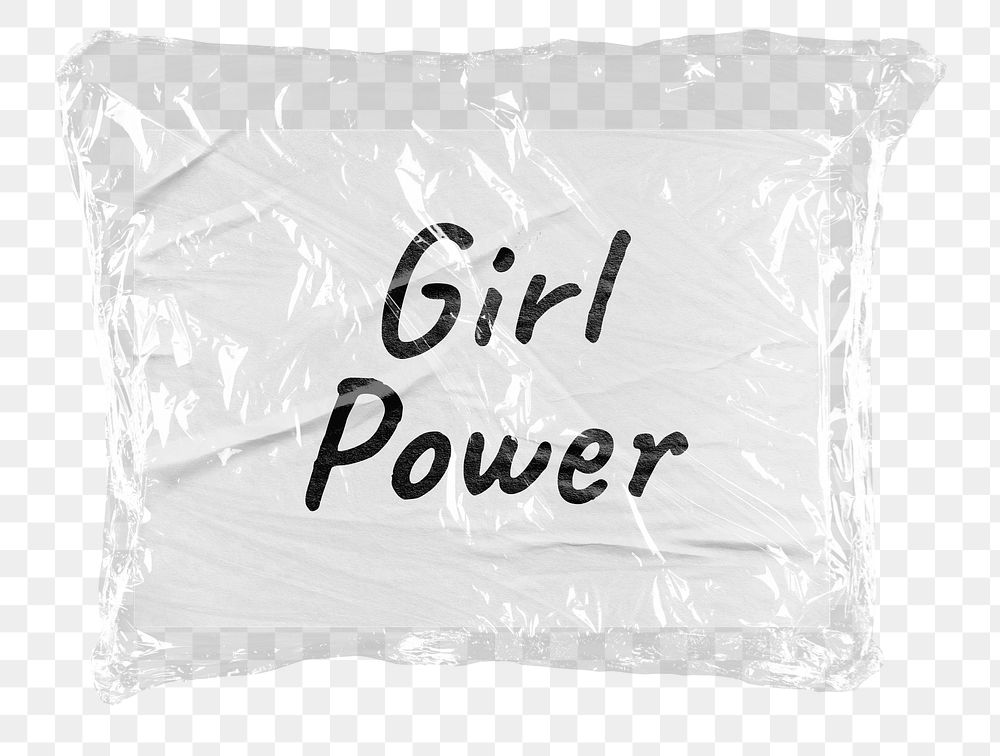 Girl power png word sticker, plastic covered message, transparent background
