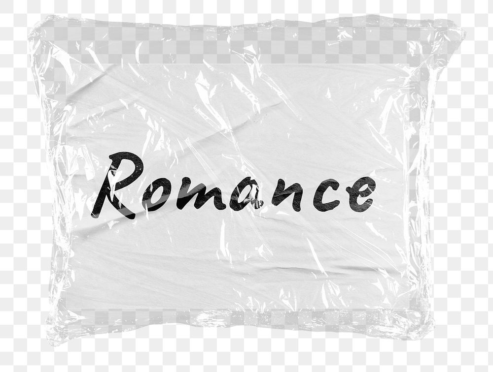 Romance png word sticker, plastic covered message, transparent background