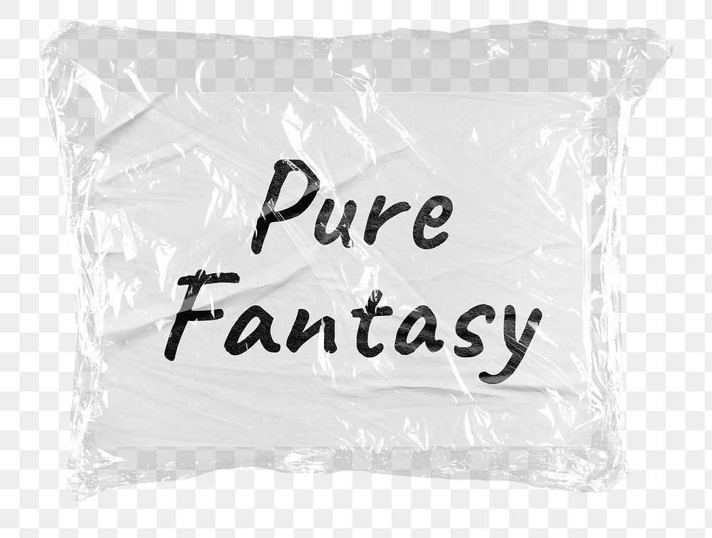 Pure fantasy png word sticker, plastic covered message, transparent background