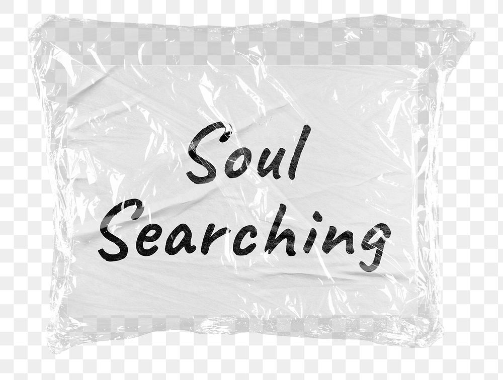 Soul searching png word sticker, plastic covered message, transparent background