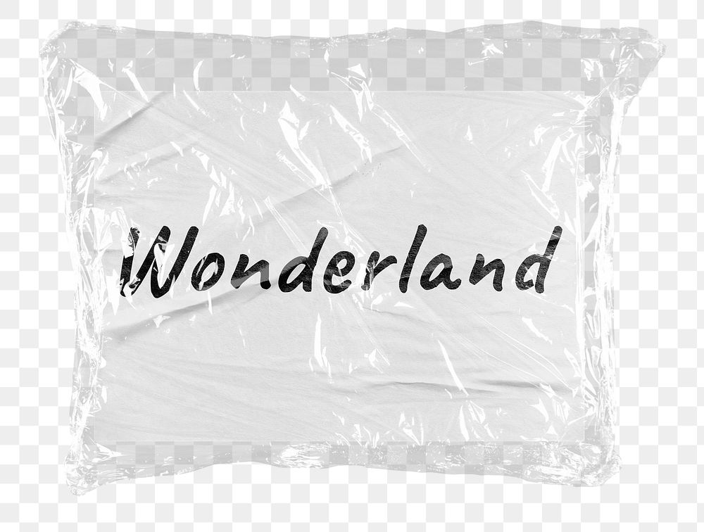 Wonderland png word sticker, plastic covered message, transparent background