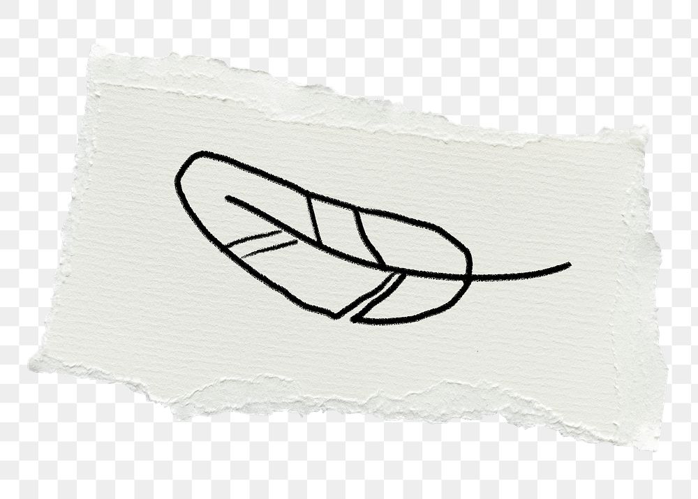 Feather doodle png sticker, torn paper transparent background