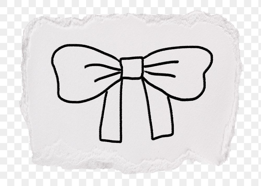 Bow doodle png sticker, ripped paper transparent background