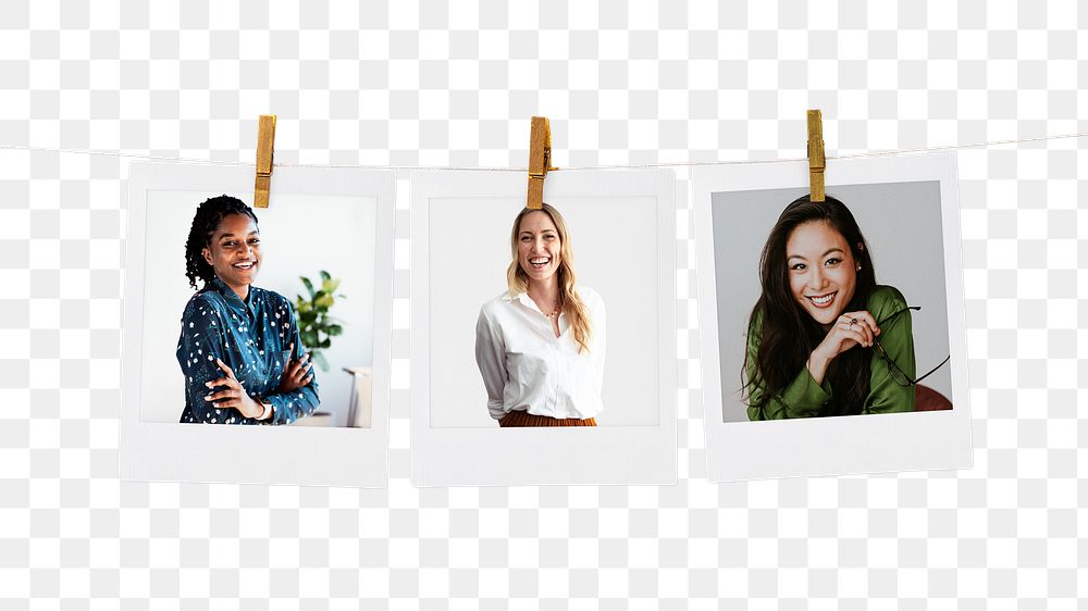 Diverse businesswomen png instant photos, women empowerment on transparent background