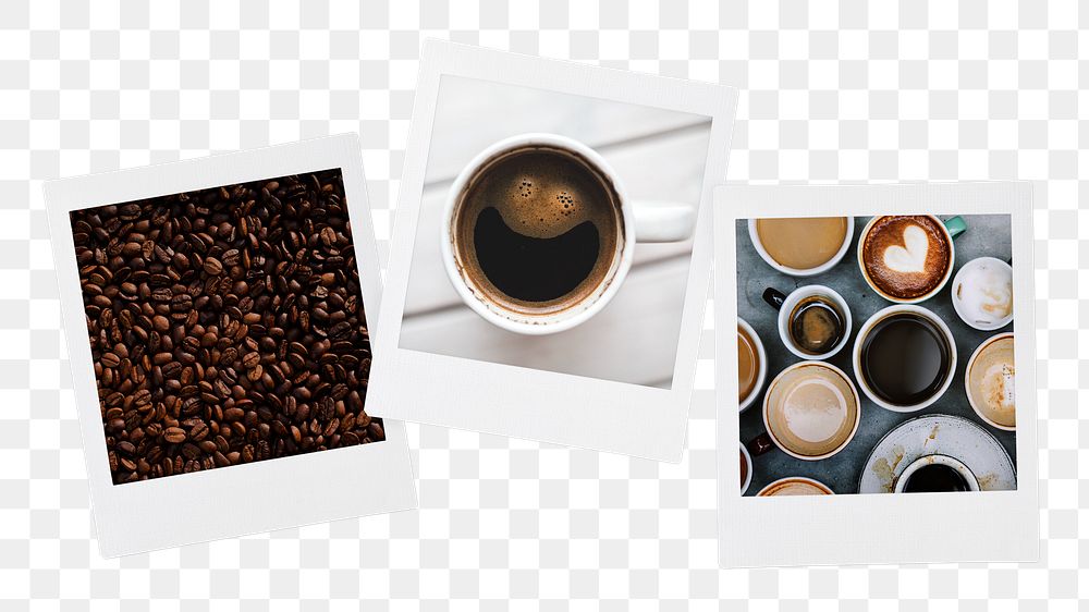 Coffee aesthetic png mood board sticker, instant photo on transparent background