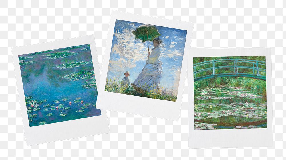 Claude Monet's png famous paintings on instant photos, transparent background remixed by rawpixel