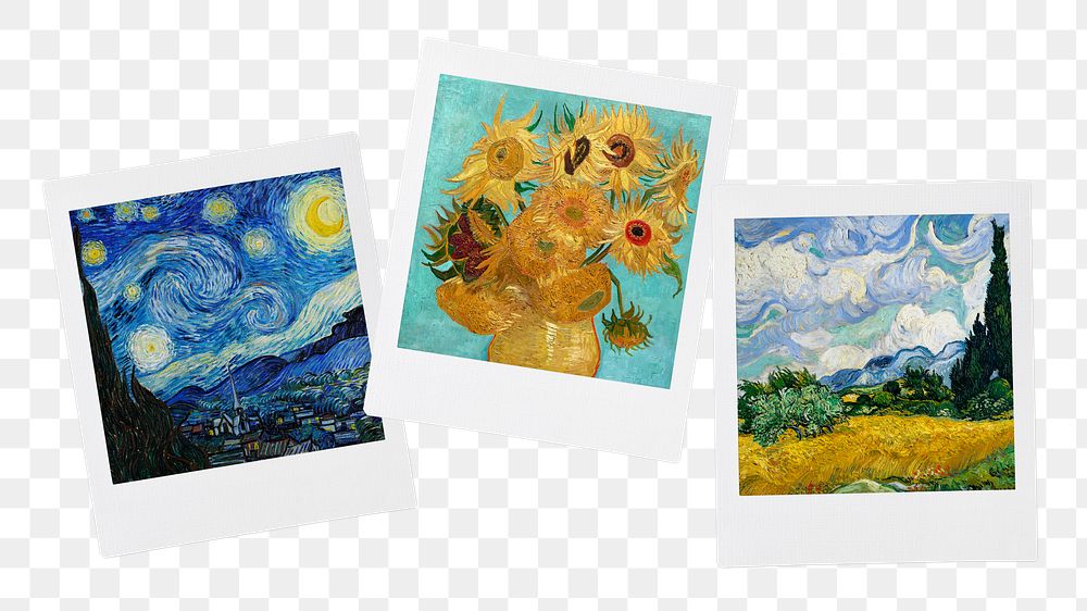 Png Vincent Van Gogh's famous paintings instant photos, transparent background, remixed by rawpixel