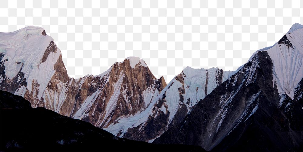 PNG snowcap mountain border, winter nature collage element, transparent background