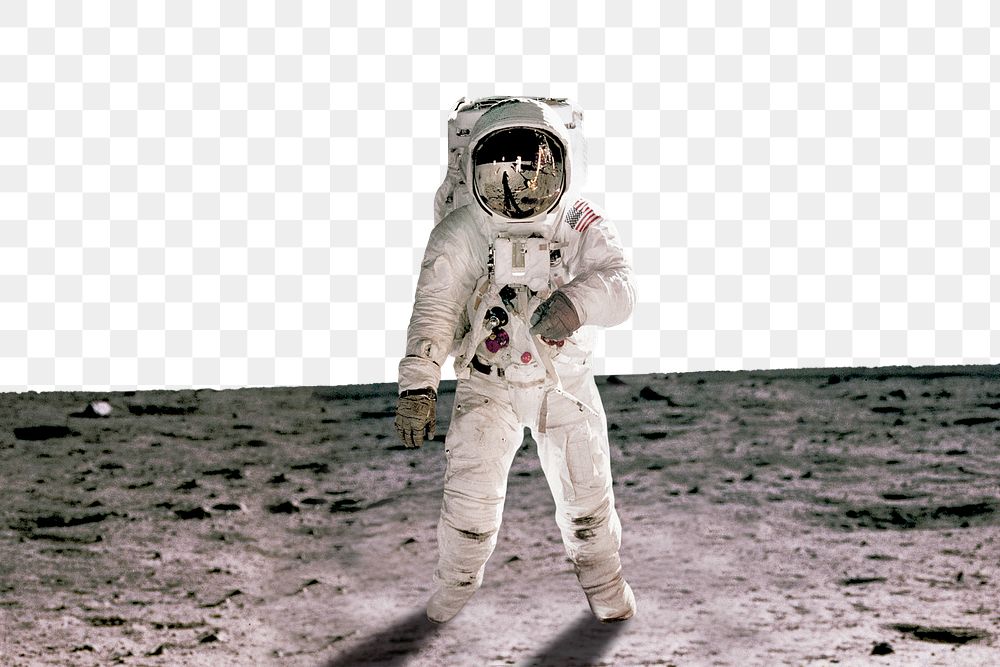 Astronaut border png, walking on the moon collage element, transparent background