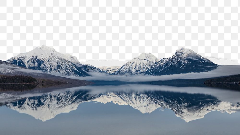 PNG snowy mountains border, ripped paper texture, transparent background