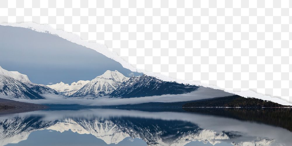 PNG snowy mountains border, ripped paper, transparent background