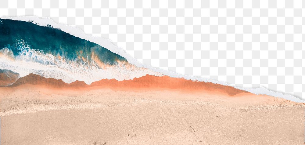 PNG summer coast border, ripped paper texture, transparent background