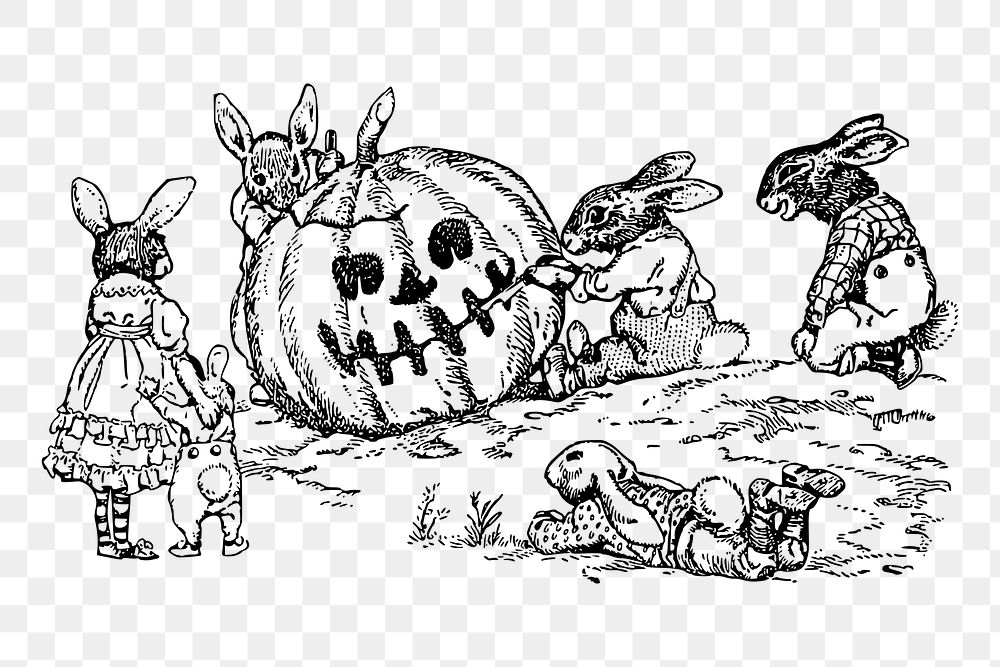 Halloween rabbits png sticker, vintage illustration on transparent background. Free public domain CC0 image.