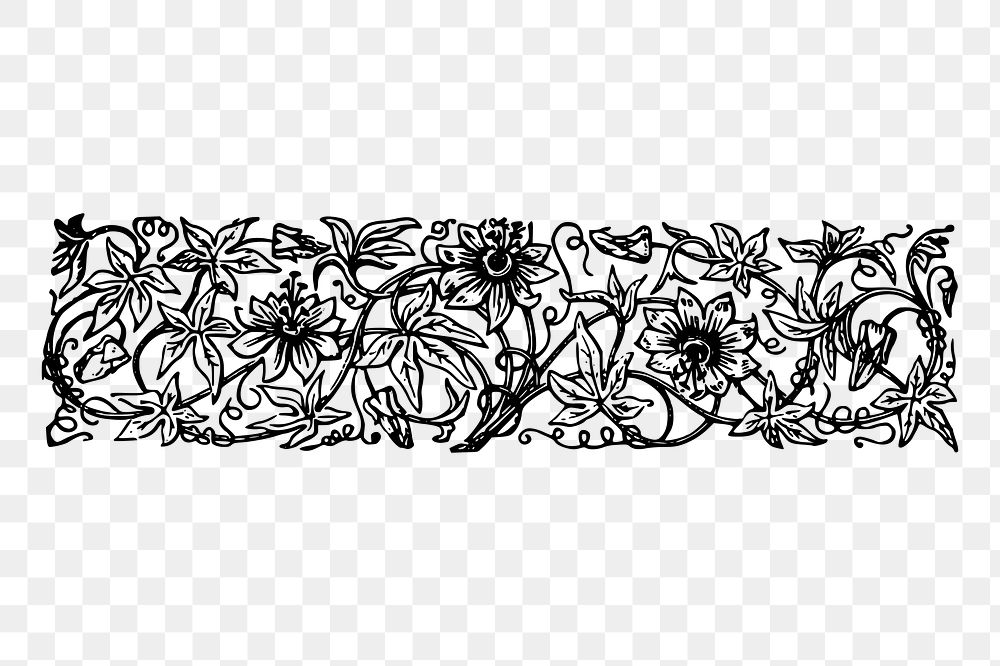 Vintage ornamental png sticker black and white illustration, transparent background. Free public domain CC0 image.