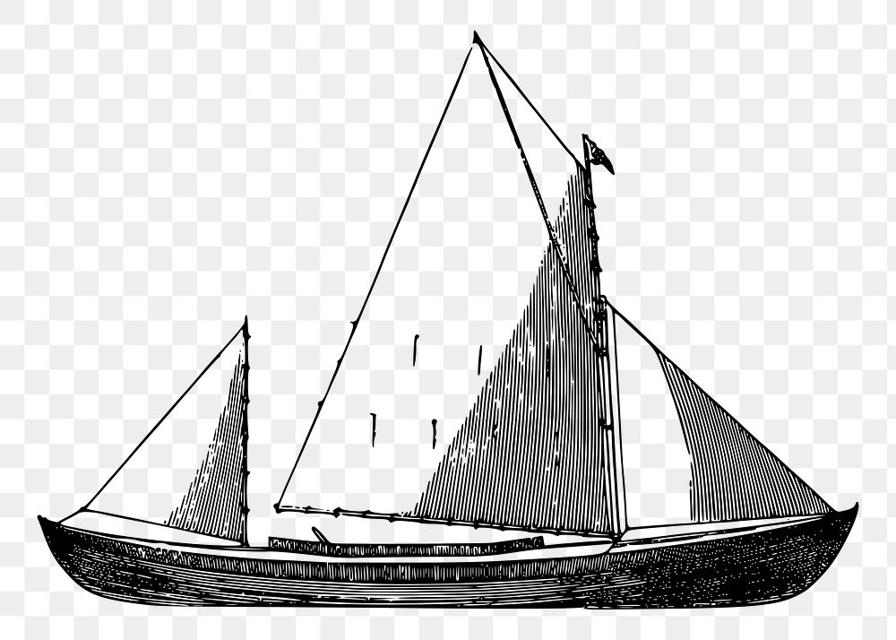 Sailing boat png sticker black and white illustration, transparent background. Free public domain CC0 image.