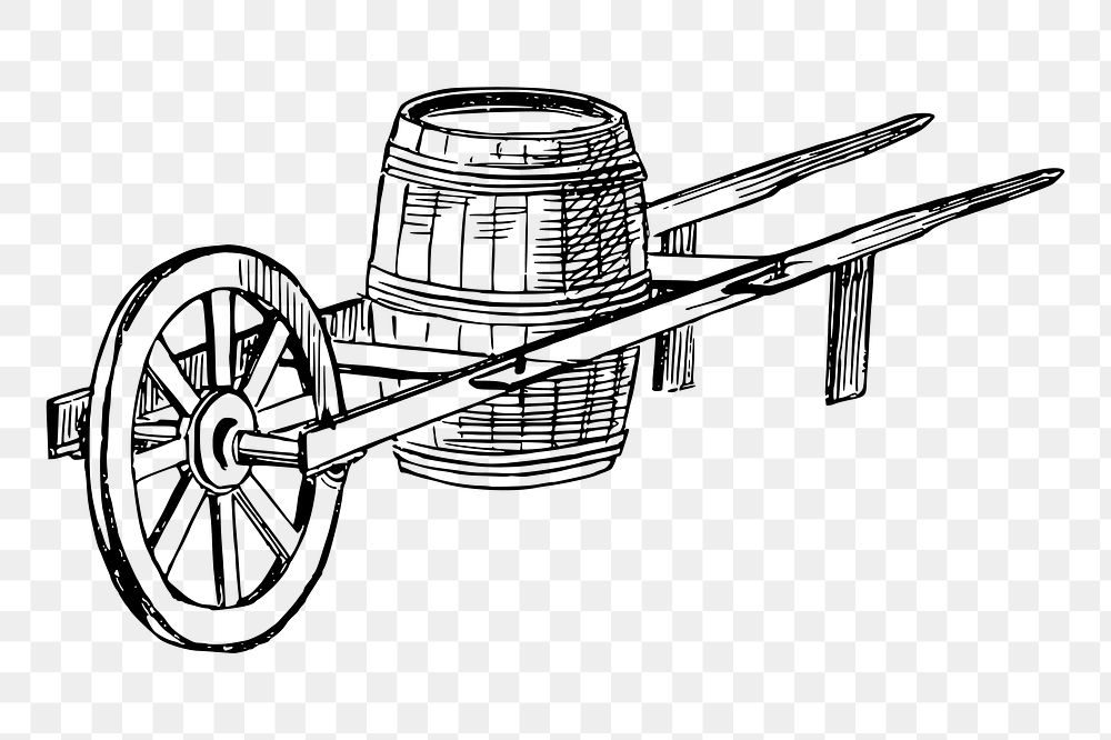 Barrel cart png sticker vintage illustration, transparent background. Free public domain CC0 image.