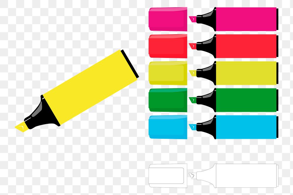 PNG colorful highlighter markers sticker, stationery illustration on transparent background. Free public domain CC0 image.