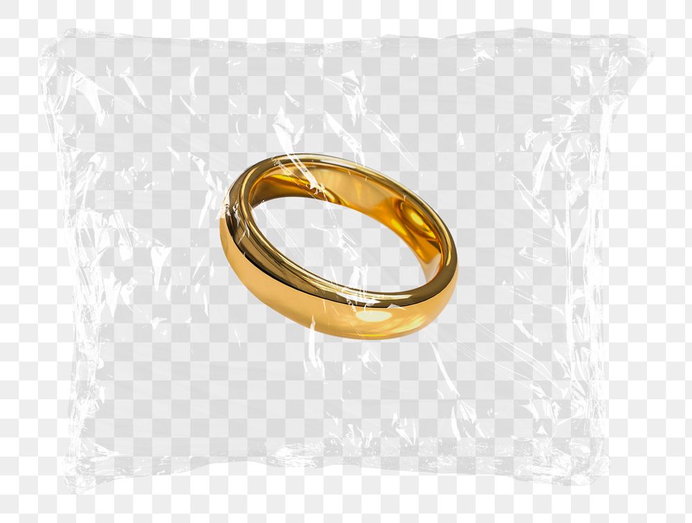 Wedding ring png plastic bag sticker, marriage proposal concept art on transparent background