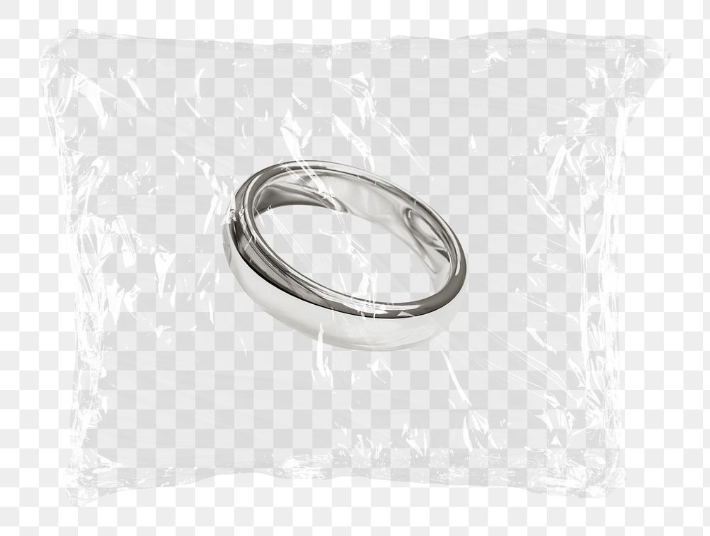 Wedding ring png plastic bag sticker, marriage proposal concept art on transparent background