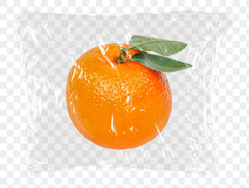 Orange fruit png plastic bag sticker, health, wellness concept art on transparent background