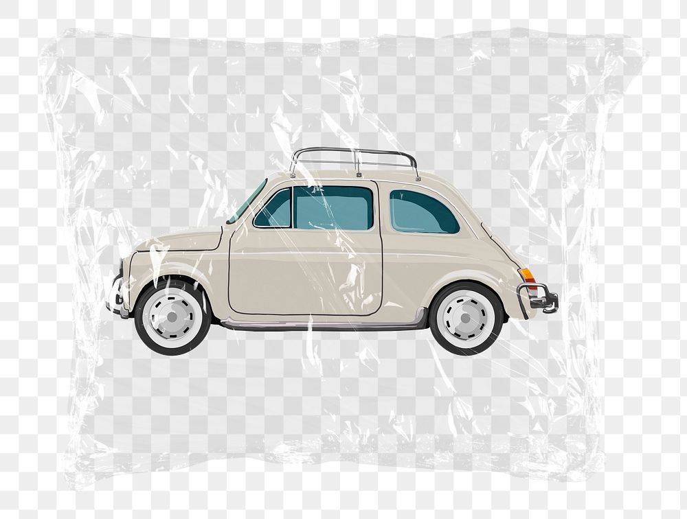 Classic car png plastic bag sticker, vintage vehicle concept art on transparent background