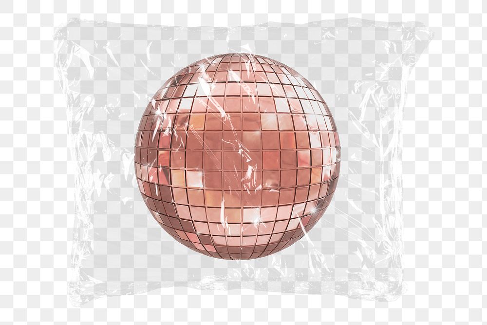 Pink disco ball png plastic bag sticker, party decoration concept art on transparent background
