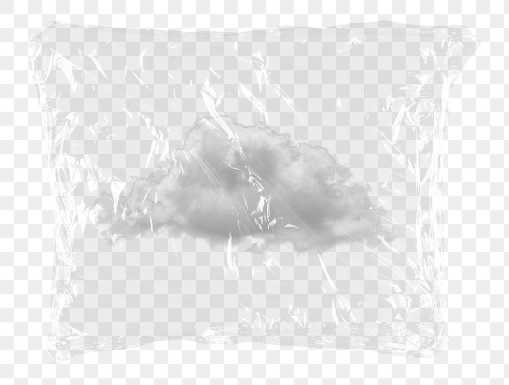 Cloud png plastic bag sticker, weather concept art on transparent background