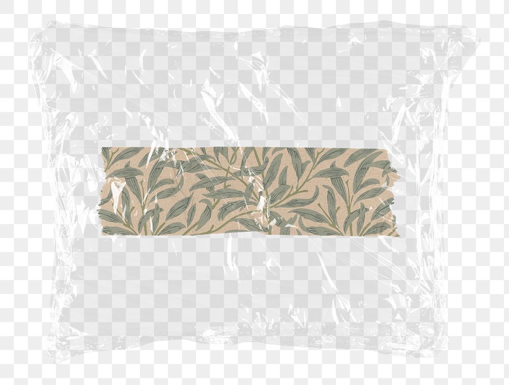 Leafy png washi tape plastic bag sticker, stationery concept art on transparent background