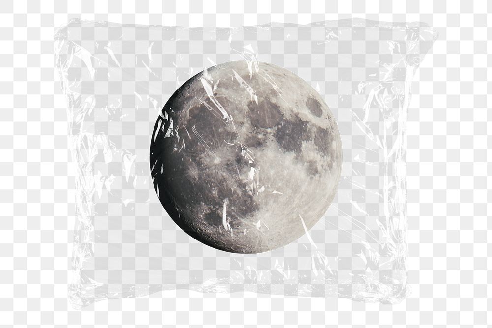 Full moon png plastic bag sticker, galaxy concept art on transparent background