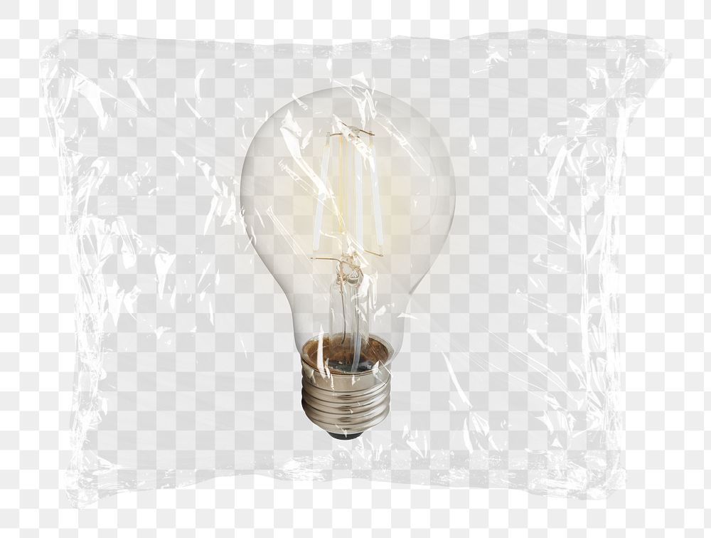 Light bulb png plastic bag sticker, ideas, electricity, energy concept art on transparent background