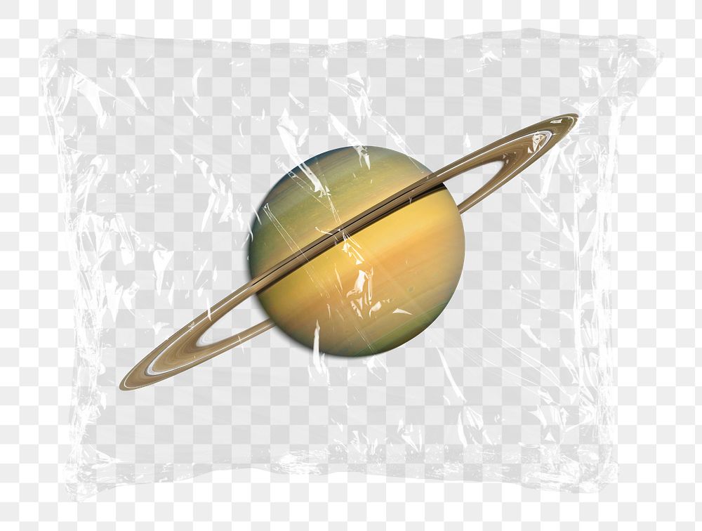 Saturn planet png plastic bag sticker, galaxy concept art on transparent background
