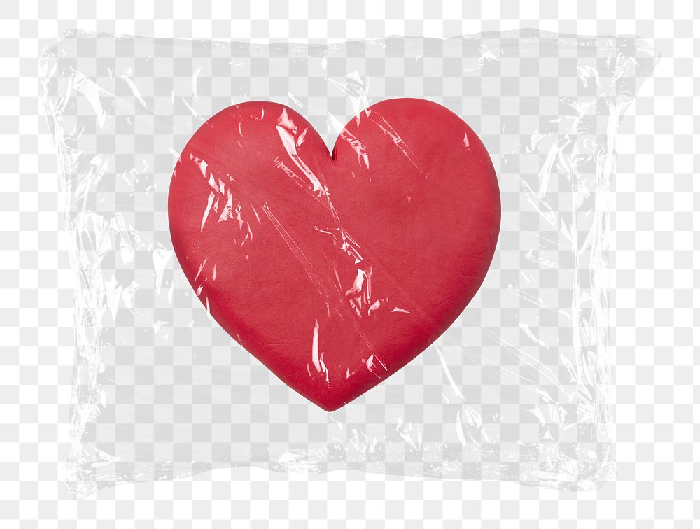 Red heart png plastic bag sticker, health, wellness concept art on transparent background