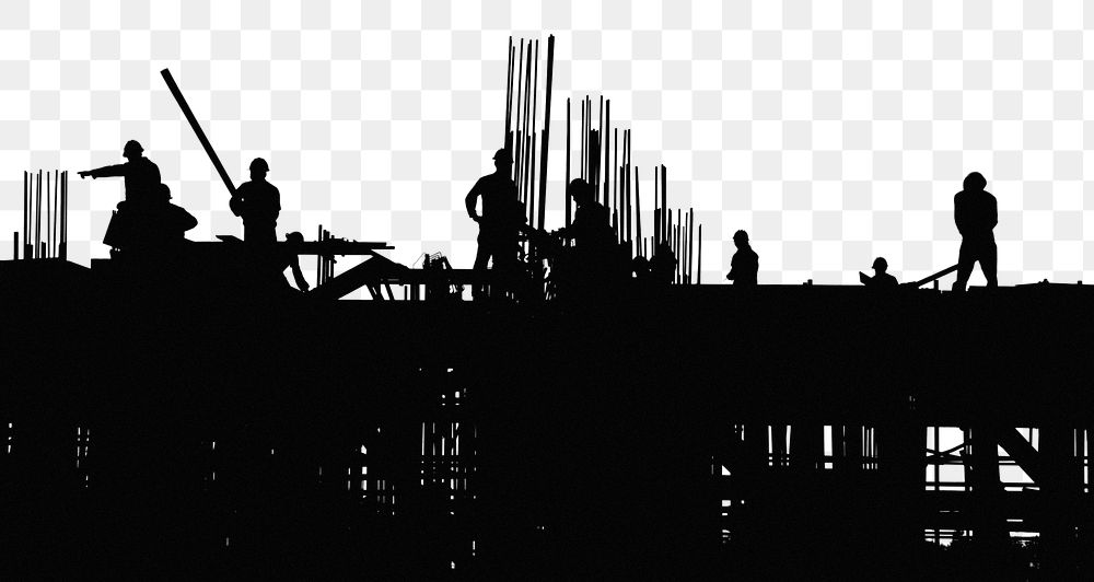 Construction silhouette png border, transparent background