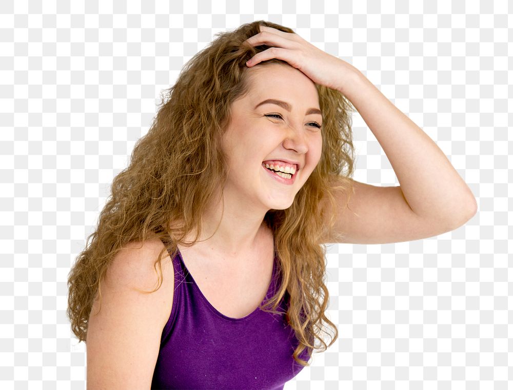 Teen girl laughing png sticker, transparent background