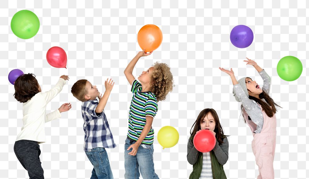 Kids with balloons png sticker, transparent background