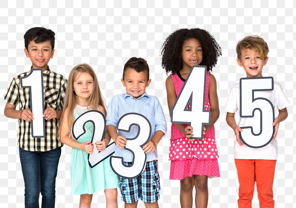 Kids holding numbers png sticker, transparent background