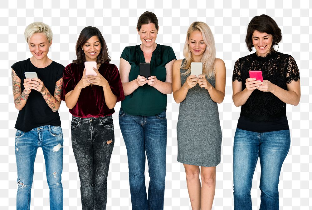 Diverse png people using phones sticker, transparent background