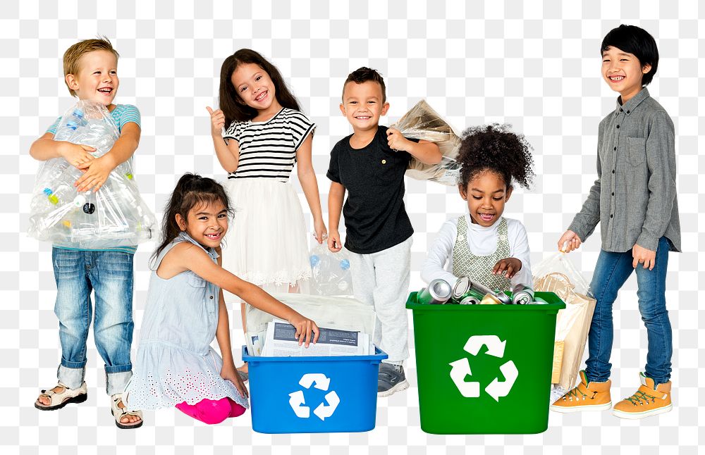 Kids recycling png environment sticker, transparent background