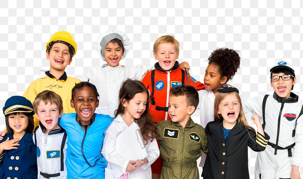Diverse kids png career costumes sticker, transparent background