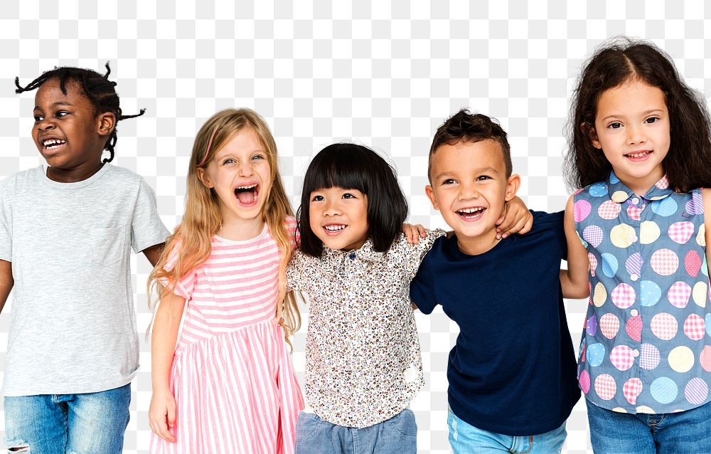 Cheerful diverse kids png sticker, transparent background