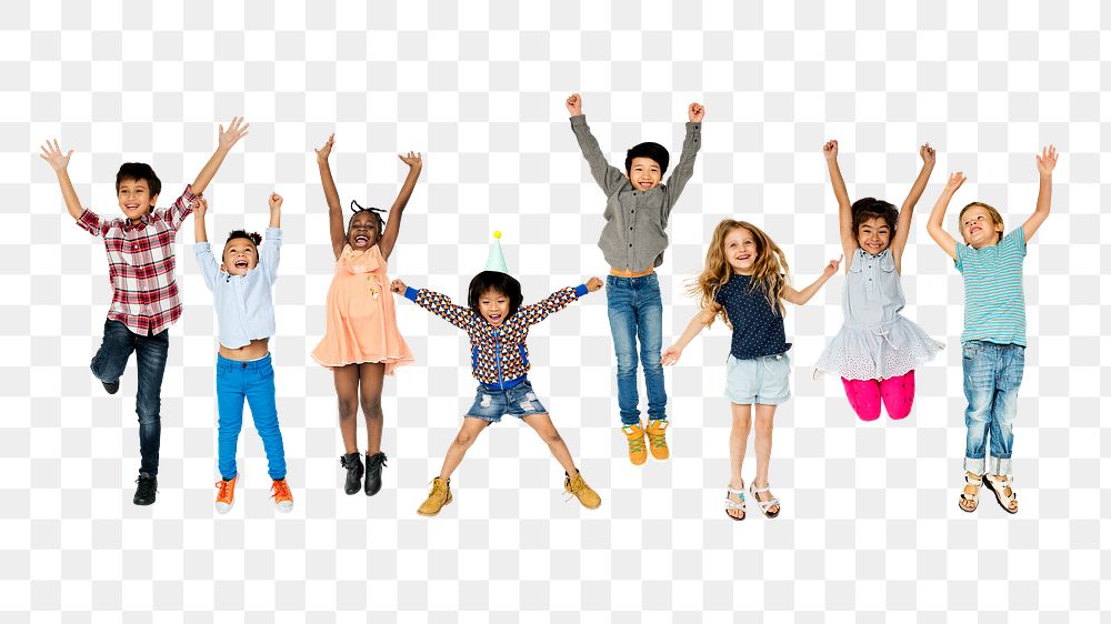 Happy diverse kids png sticker, transparent background